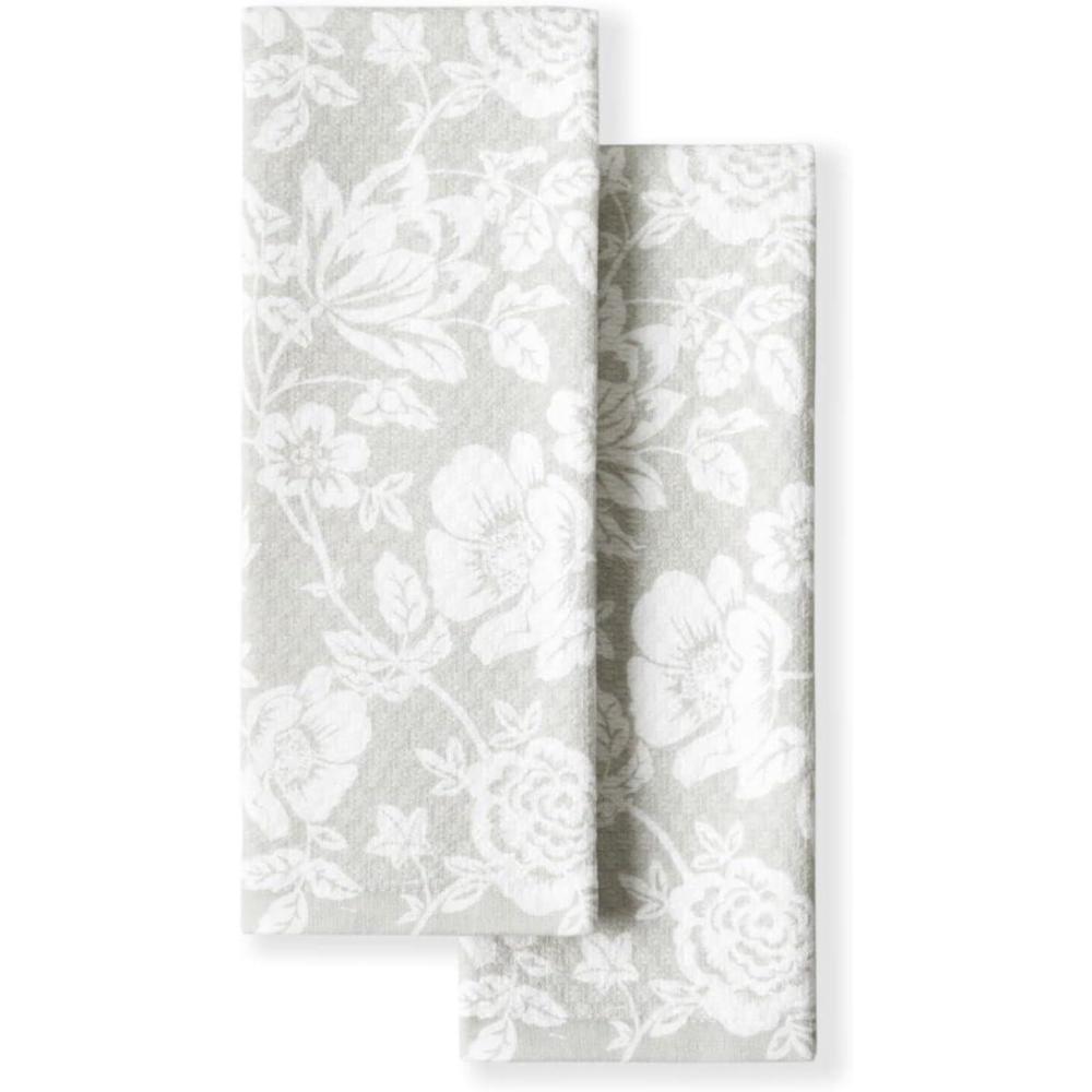 imageMartha Stewart Dual Purpose Kitchen Towel 2Pack Set Strie Medallion 16x28Floral Vine