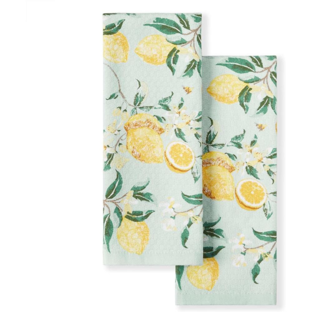 imageMartha Stewart Dual Purpose Kitchen Towel 2Pack Set Strie Medallion 16x28Lemon Whimsy