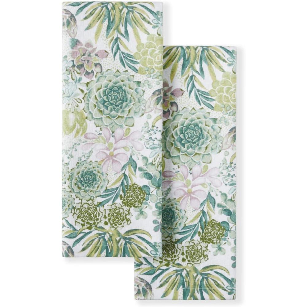 imageMartha Stewart Dual Purpose Kitchen Towel 2Pack Set Strie Medallion 16x28Succulents