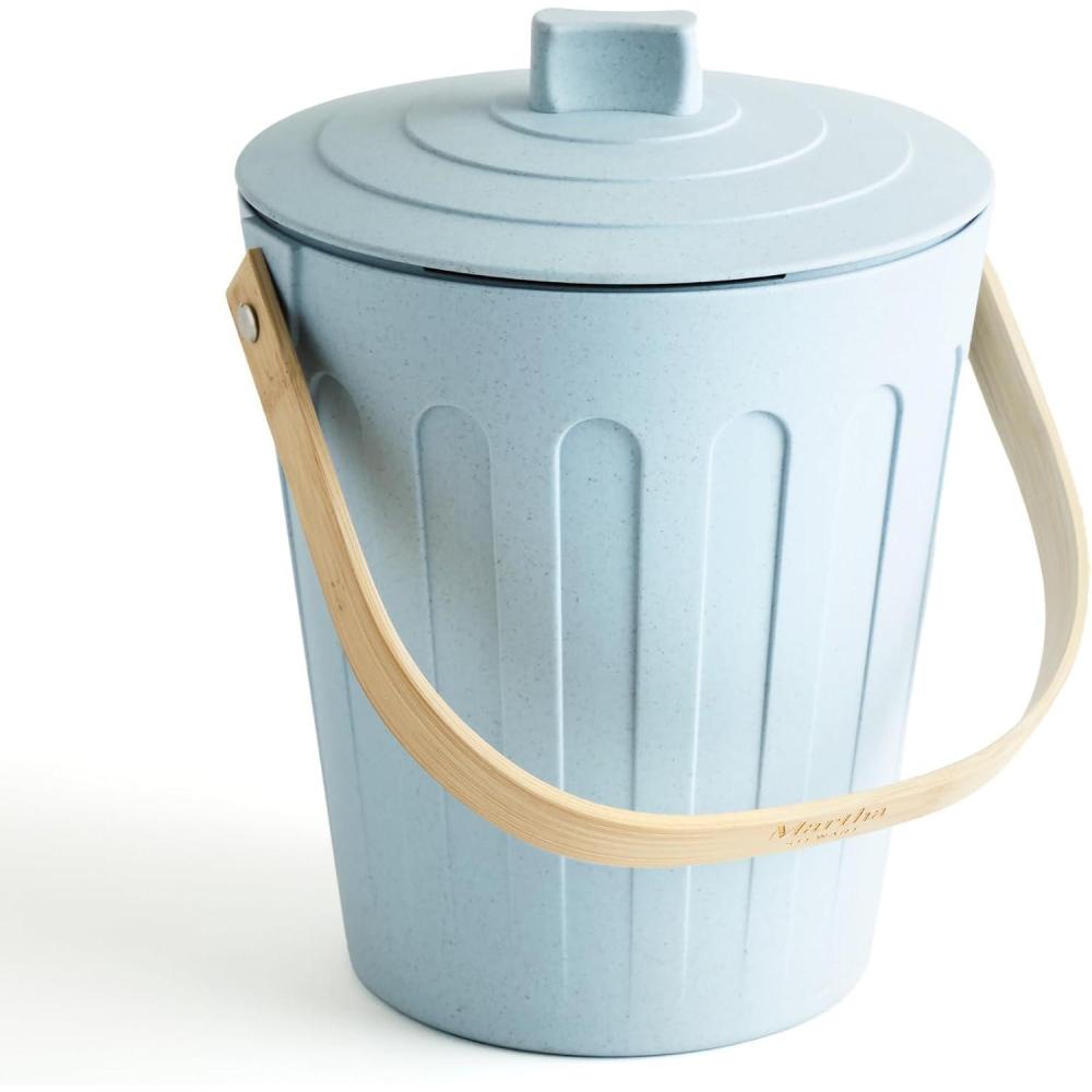 imageMartha Stewart Indoor Compost Bin  Countertop Composting Bucket for Kitchen  7 Gallon Capacity  Includes Filter  Plant Based Materials  Light BlueLight Blue