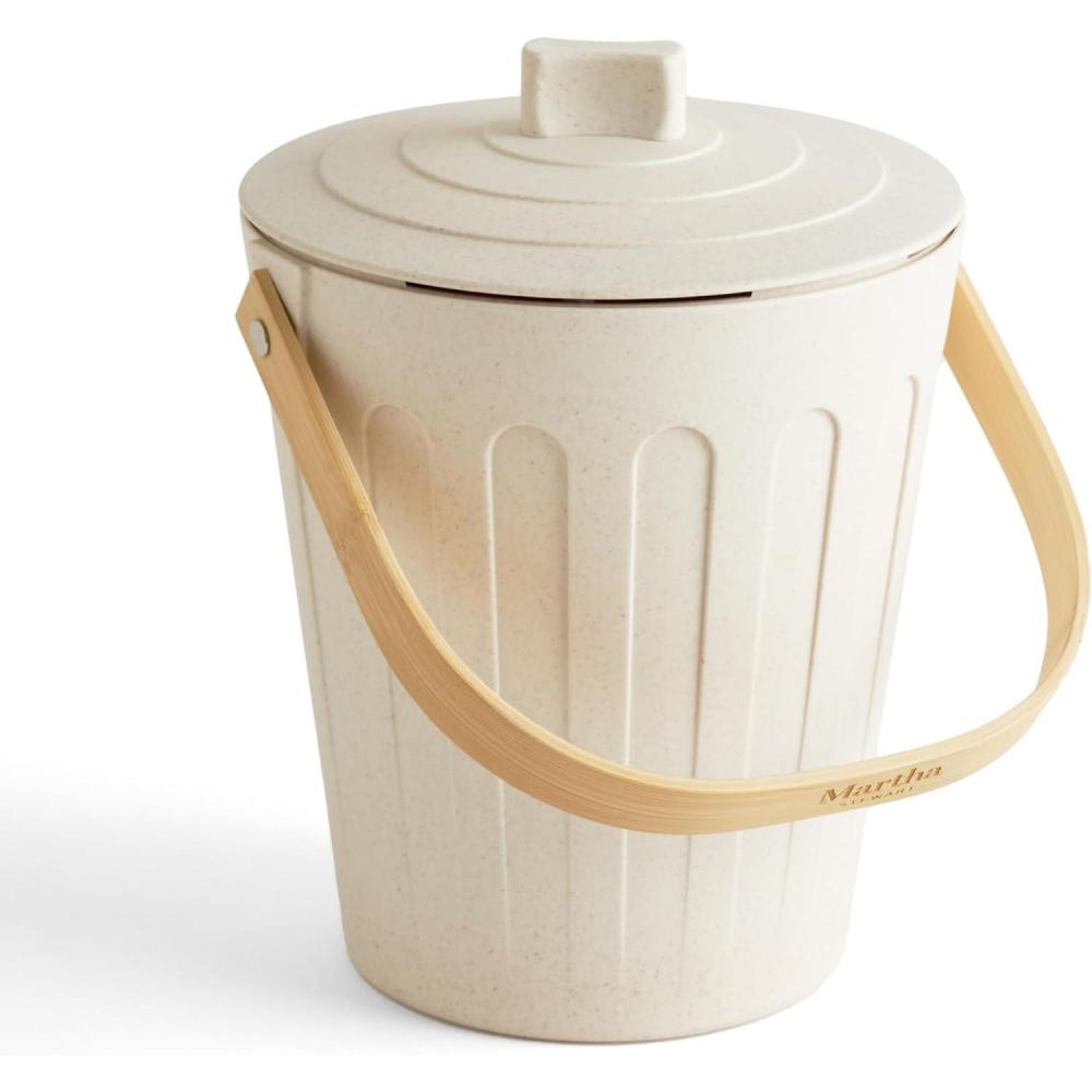 imageMartha Stewart Indoor Compost Bin Countertop Composting Bucket for Kitchen 7 Gallon Capacity Includes Filter Plant Based Materials Light BlueLinen White