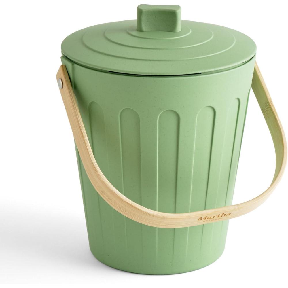 imageMartha Stewart Indoor Compost Bin Countertop Composting Bucket for Kitchen 7 Gallon Capacity Includes Filter Plant Based Materials Light BlueSage Green