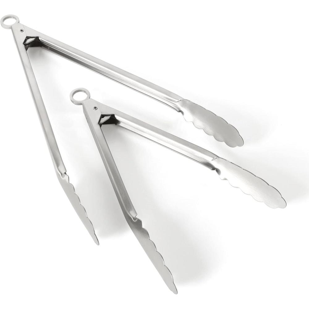 imageMartha Stewart Richburn 2Piece Stainless Steel Tongs Set 12Inch and 9Inch Kitchen Tongs for Grilling Serving and CookingTong Set 12 and 9