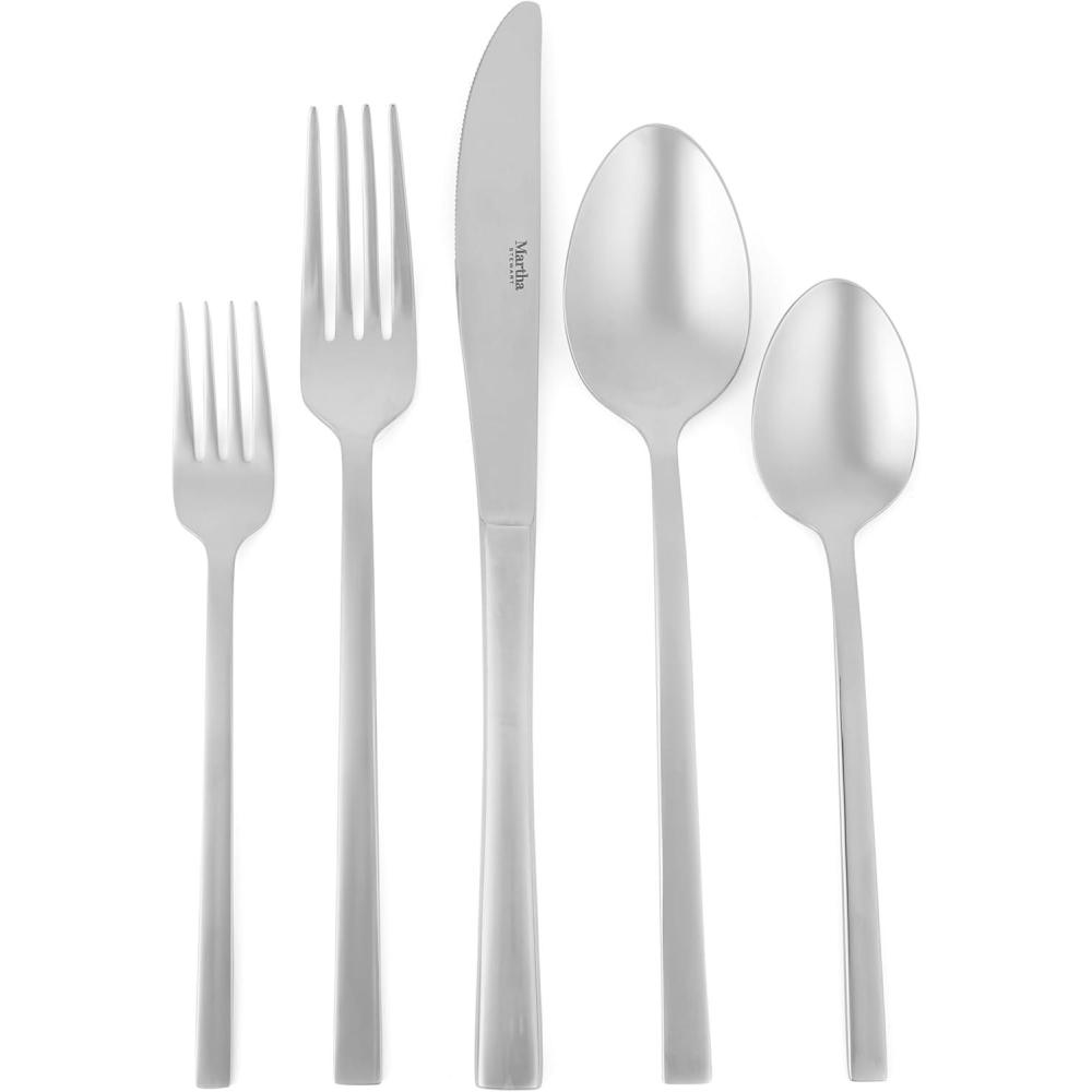 imageMartha Stewart Watercliffe 16 pc Flatware Set Stainless Steel wABS Handle Warm GreySouthland Mirror Polish
