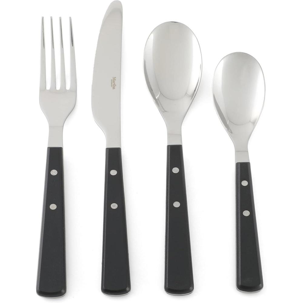 imageMartha Stewart Watercliffe 16 pc Flatware Set Stainless Steel wABS Handle Warm GreyWatercliffe Black
