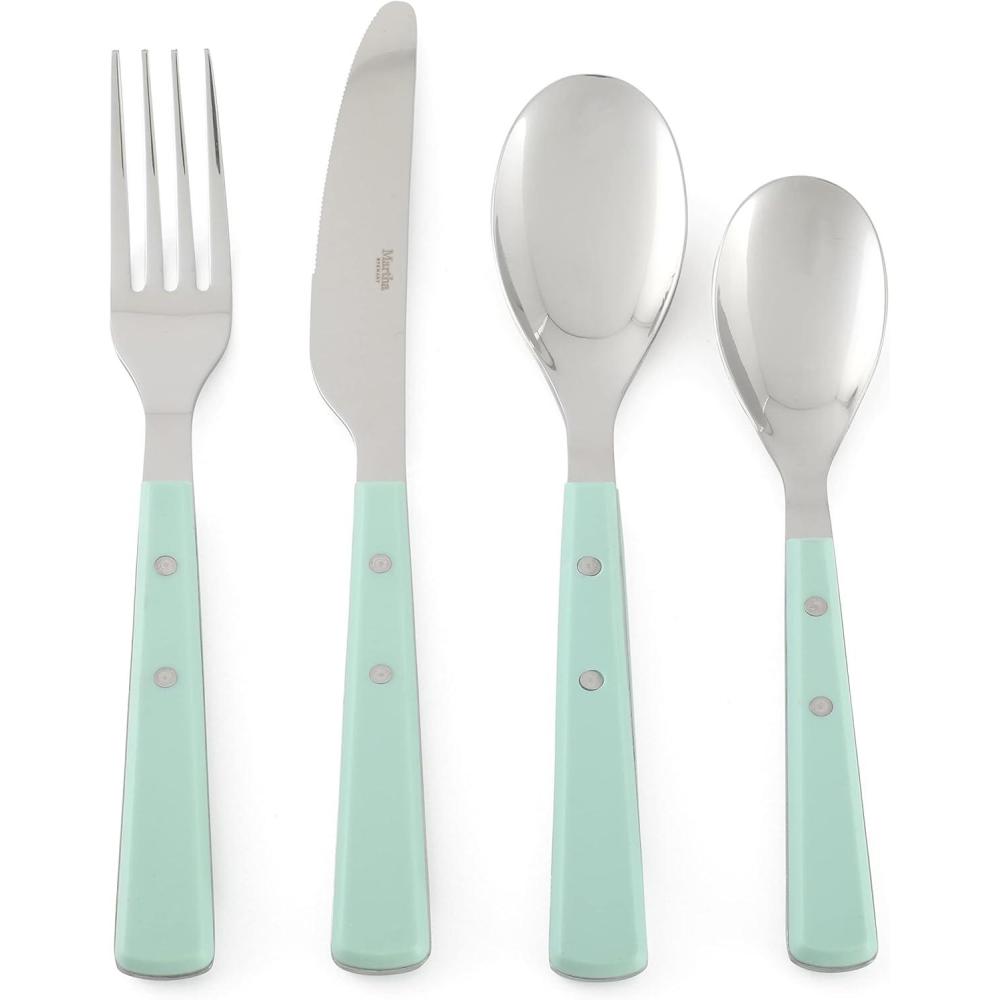 imageMartha Stewart Watercliffe 16 pc Flatware Set Stainless Steel wABS Handle Warm GreyWatercliffe Martha Blue