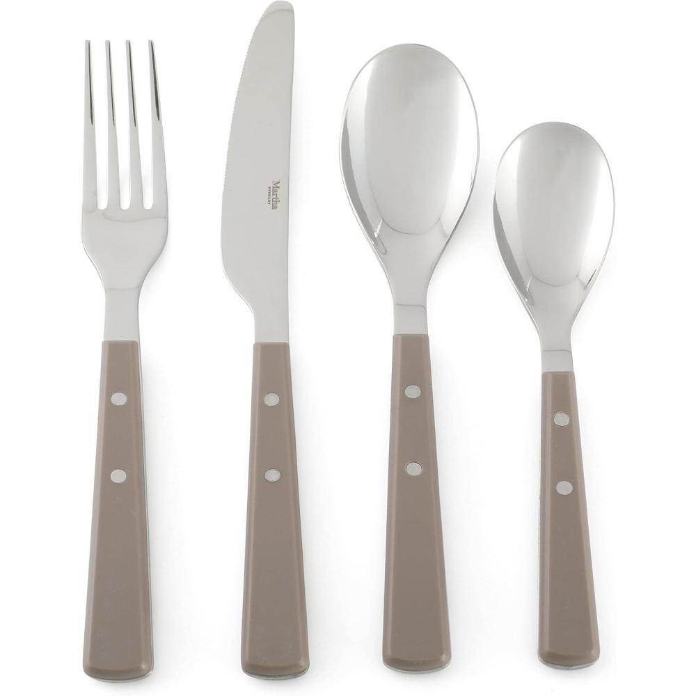 imageMartha Stewart Watercliffe 16 pc Flatware Set Stainless Steel wABS Handle Warm GreyWatercliffe Warm Grey