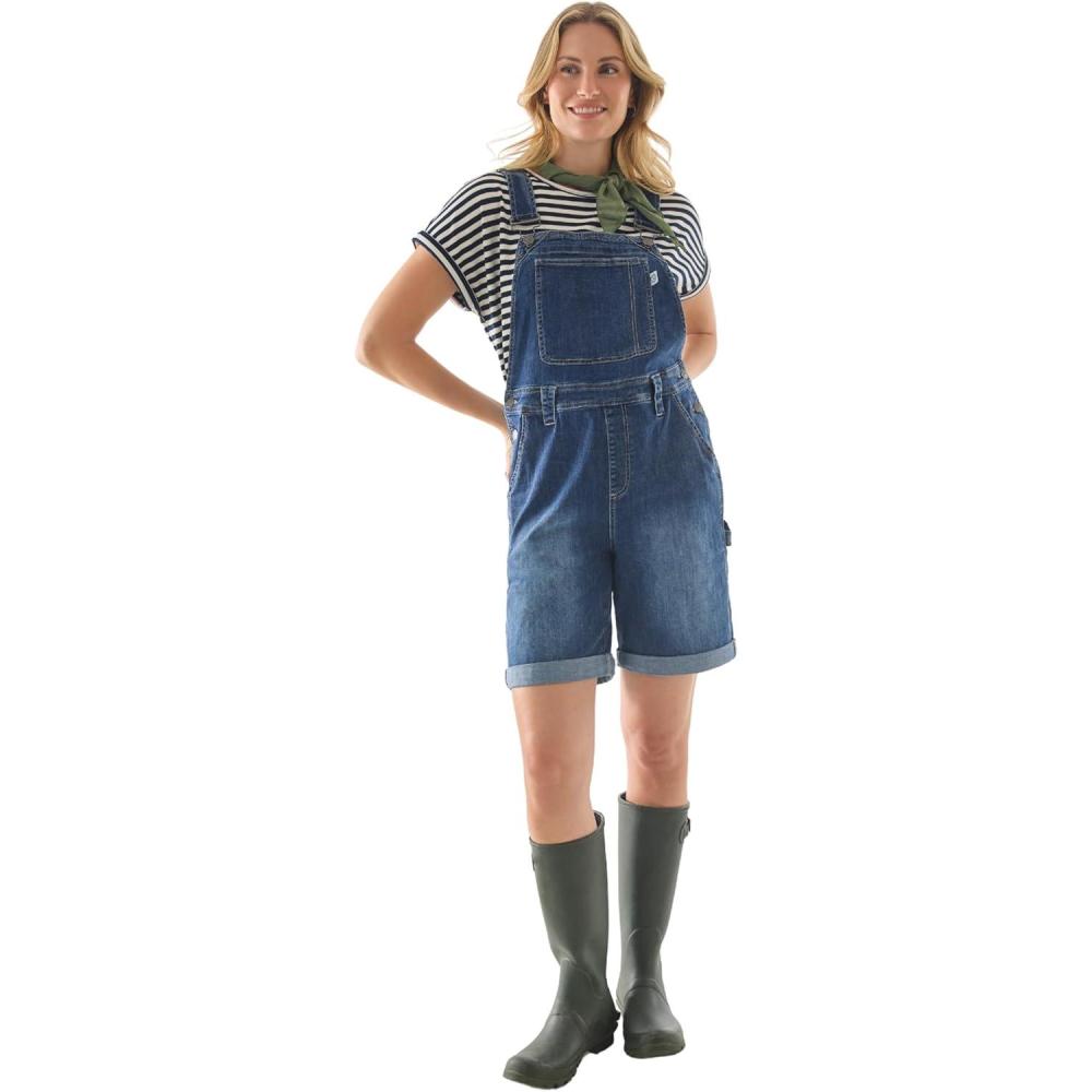 imageMartha Stewart Womens Garden Shortall Stretchy Denim Bib Shorts Casual Summer Romper Utility DungareesVintage Wash