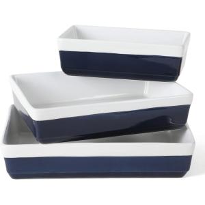 MARTHA STEWART 3-Piece Oven to Table Stoneware Bakeware Set – Baking Dish & Casserole Set – Red – Durable Oven-Safe Bakeware for Baking and Serving(Cobalt Blue)