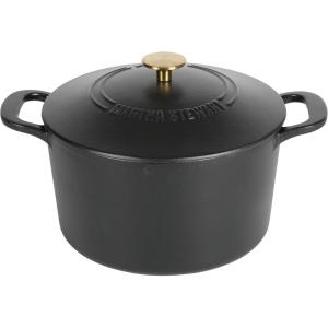 MARTHA STEWART Gatwick 7-Quart Enamel Cast Iron Dutch Oven – Martha Blue – Durable Heavy-Duty Dutch Oven for Slow Cooking, Braising & Baking(Black Matte)