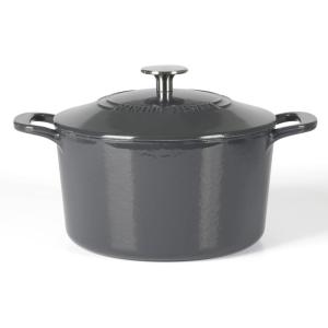 MARTHA STEWART Gatwick 7-Quart Enamel Cast Iron Dutch Oven – Martha Blue – Durable Heavy-Duty Dutch Oven for Slow Cooking, Braising & Baking(Gray)