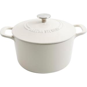 MARTHA STEWART Gatwick 7-Quart Enamel Cast Iron Dutch Oven – Martha Blue – Durable Heavy-Duty Dutch Oven for Slow Cooking, Braising & Baking(Linen w/ Silver Knob)