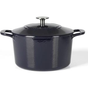 MARTHA STEWART Gatwick 7-Quart Enamel Cast Iron Dutch Oven – Martha Blue – Durable Heavy-Duty Dutch Oven for Slow Cooking, Braising & Baking(Navy Blue)