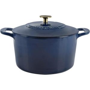 MARTHA STEWART Gatwick 7-Quart Enamel Cast Iron Dutch Oven – Martha Blue – Durable Heavy-Duty Dutch Oven for Slow Cooking, Braising & Baking(Navy w/ Gold Knob)