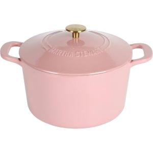 MARTHA STEWART Gatwick 7-Quart Enamel Cast Iron Dutch Oven – Martha Blue – Durable Heavy-Duty Dutch Oven for Slow Cooking, Braising & Baking(Pink)