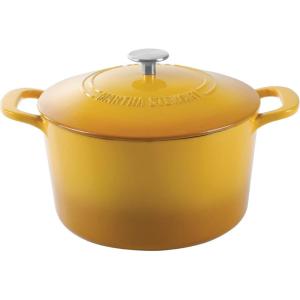 MARTHA STEWART Gatwick 7-Quart Enamel Cast Iron Dutch Oven – Martha Blue – Durable Heavy-Duty Dutch Oven for Slow Cooking, Braising & Baking(Yellow)