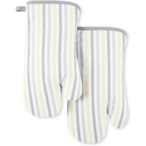 Martha Stewart Daisy Stripe Oven Mitt Set 2-Pack, Beige/Brown, 7″x13″(Grey/Yellow)