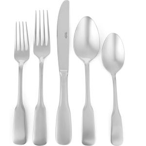 Martha Stewart Watercliffe 16 pc Flatware Set Stainless Steel w/ABS Handle – Warm Grey(Halsey (Mirror Polish))