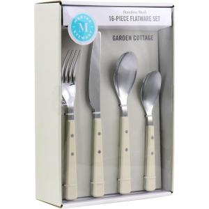 Martha Stewart Watercliffe 16 pc Flatware Set Stainless Steel w/ABS Handle – Warm Grey(Watercliffe (Linen))