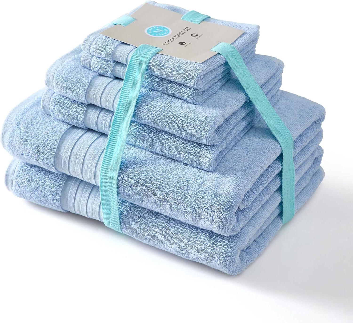 imageMartha Stewart Bath Towels Soft amp Absorbent 100 Cotton Towels Plush 700 GSM 6Piece Bathroom Towel Set with Textured Dobby Weave Skyland Manor BeigeSkyland Manor Blue