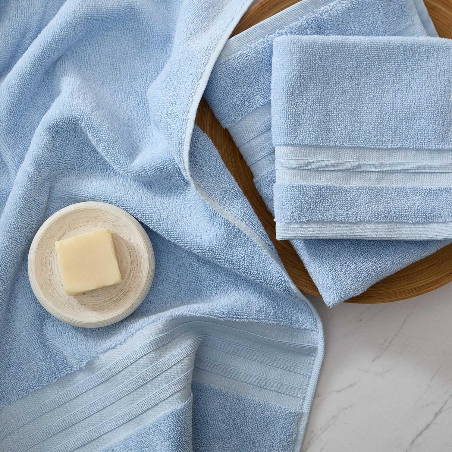 imageMartha Stewart Bath Towels Soft amp Absorbent 100 Cotton Towels Plush 700 GSM 6Piece Bathroom Towel Set with Textured Dobby Weave Skyland Manor BeigeSkyland Manor Blue