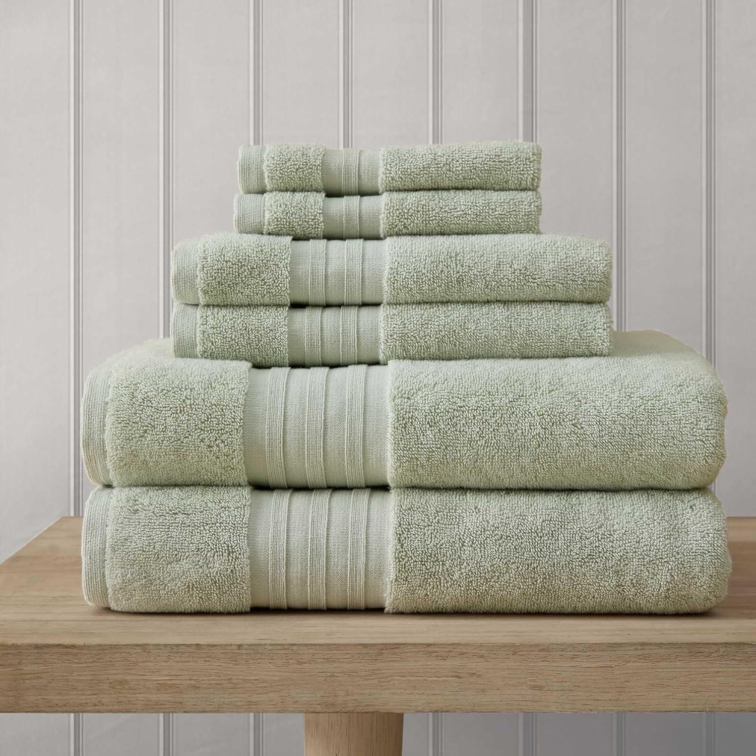 imageMartha Stewart Bath Towels Soft amp Absorbent 100 Cotton Towels Plush 700 GSM 6Piece Bathroom Towel Set with Textured Dobby Weave Skyland Manor BeigeSkyland Manor Green