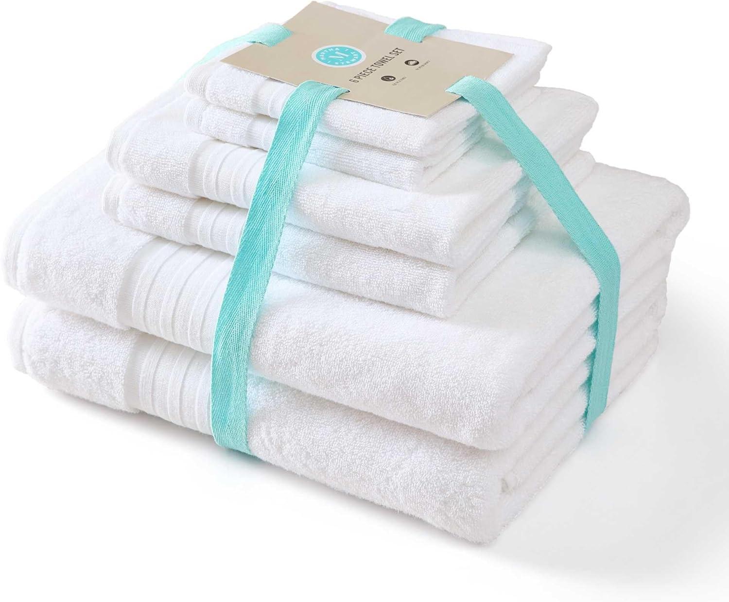 imageMartha Stewart Bath Towels Soft amp Absorbent 100 Cotton Towels Plush 700 GSM 6Piece Bathroom Towel Set with Textured Dobby Weave Skyland Manor BeigeSkyland Manor White
