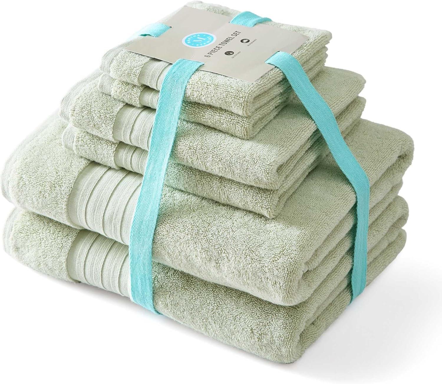 imageMartha Stewart Bath Towels Soft amp Absorbent 100 Cotton Towels Plush 700 GSM 6Piece Bathroom Towel Set with Textured Dobby Weave Skyland Manor BeigeSkyland Manor Green