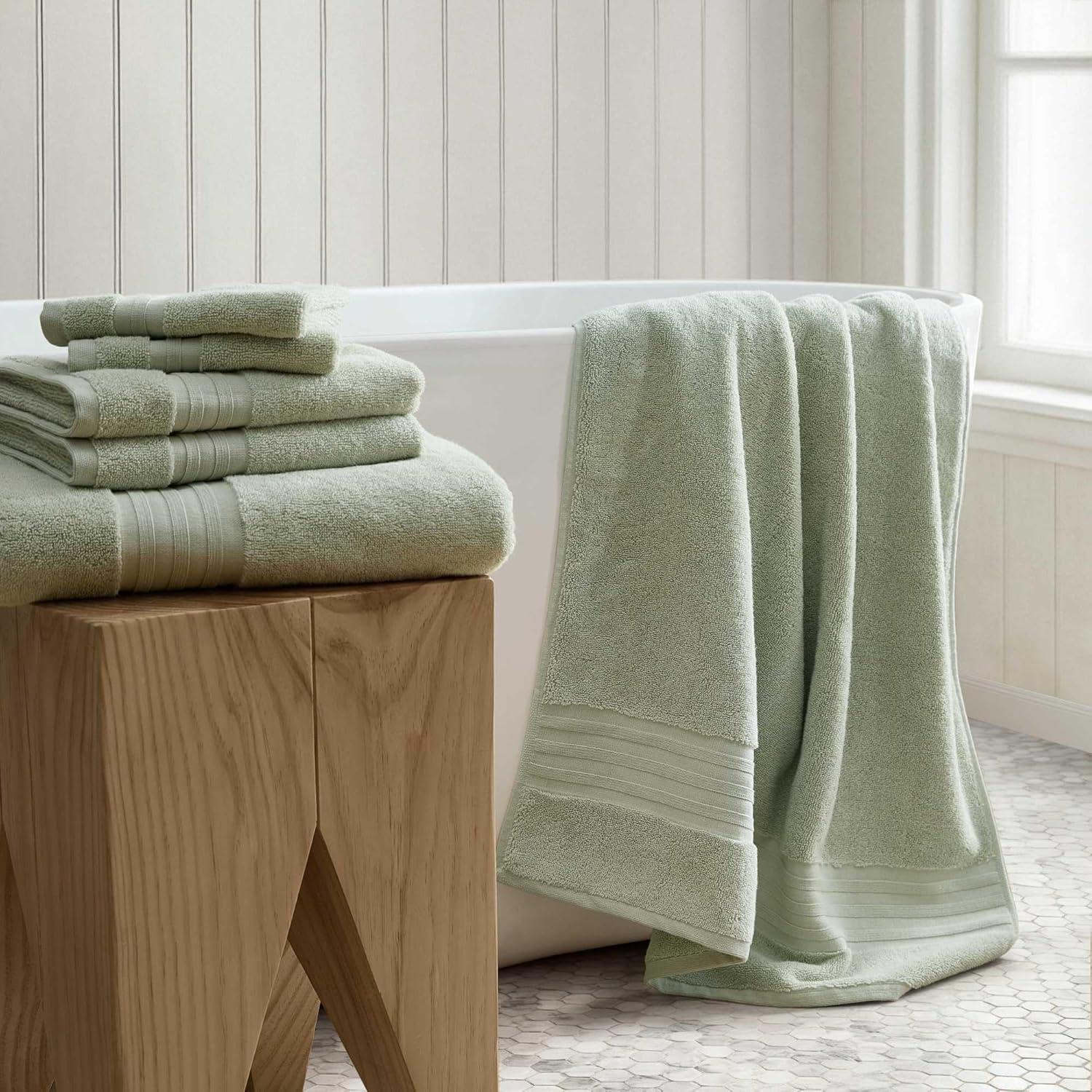 imageMartha Stewart Bath Towels Soft amp Absorbent 100 Cotton Towels Plush 700 GSM 6Piece Bathroom Towel Set with Textured Dobby Weave Skyland Manor BeigeSkyland Manor Green