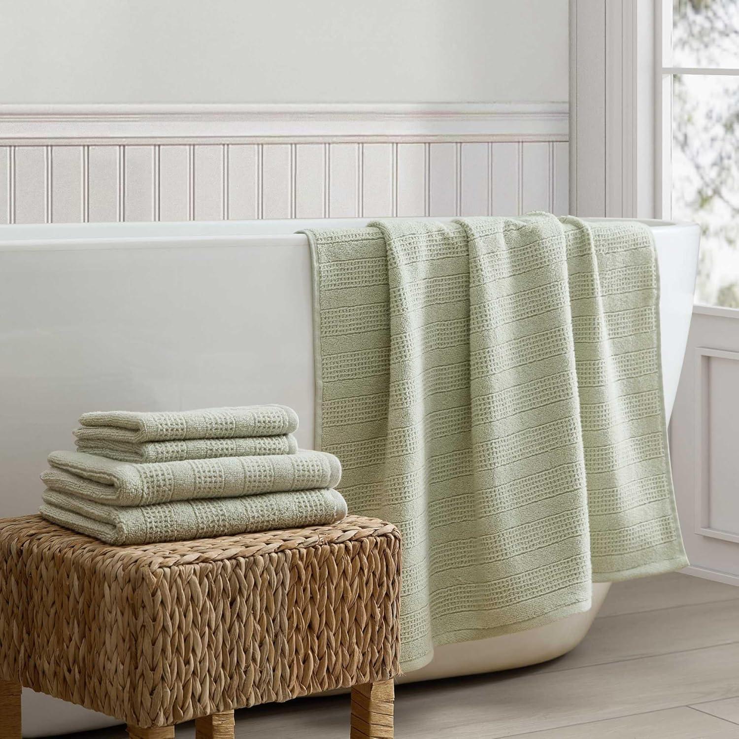 imageMartha Stewart Bath Towels Soft amp Absorbent 100 Cotton Towels Solid 500 GSM 6Piece Bathroom Towel Set with Textured Weave Bedford Cottage BlueBedford Cottage Green