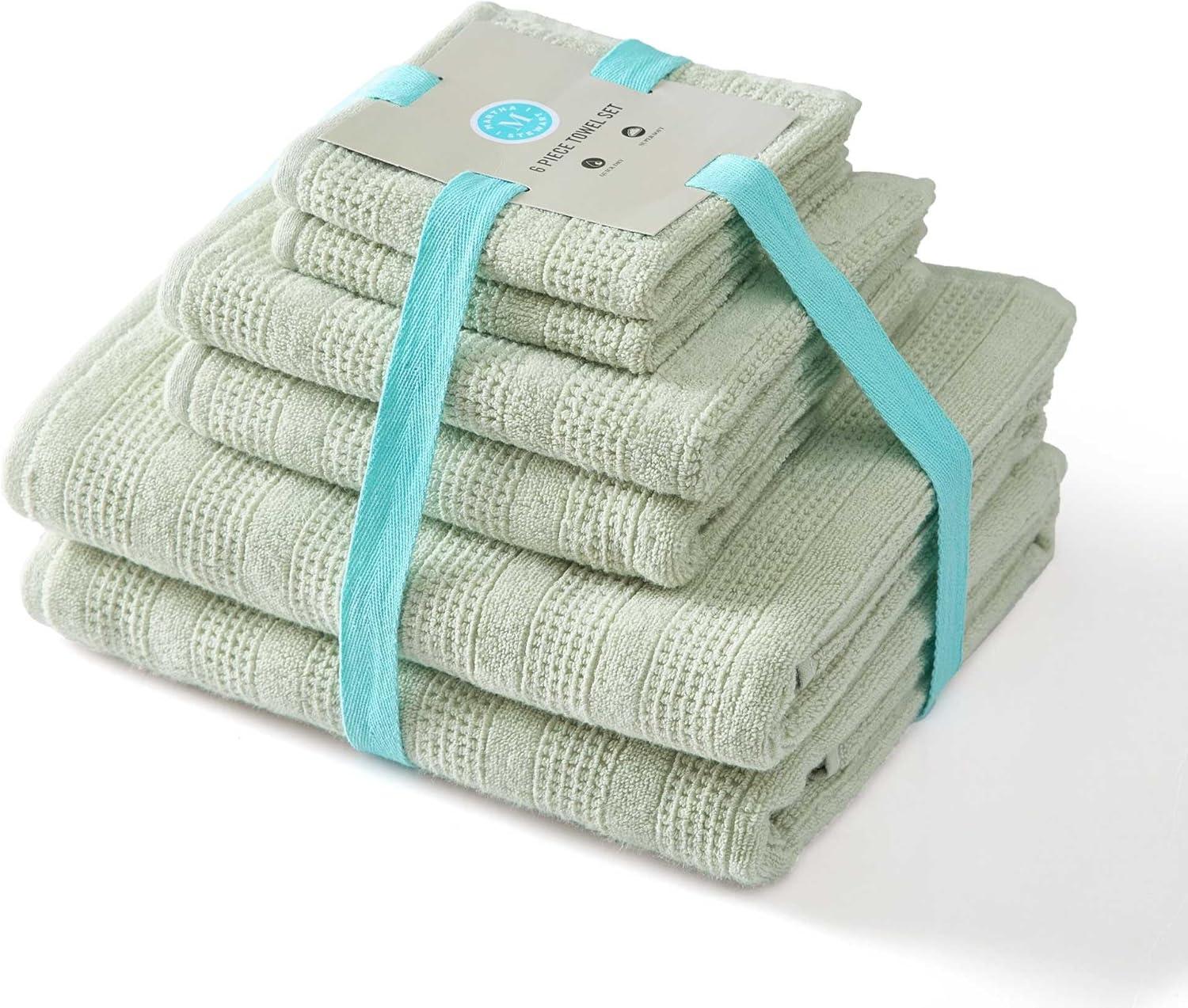 imageMartha Stewart Bath Towels Soft amp Absorbent 100 Cotton Towels Solid 500 GSM 6Piece Bathroom Towel Set with Textured Weave Bedford Cottage BlueBedford Cottage Green