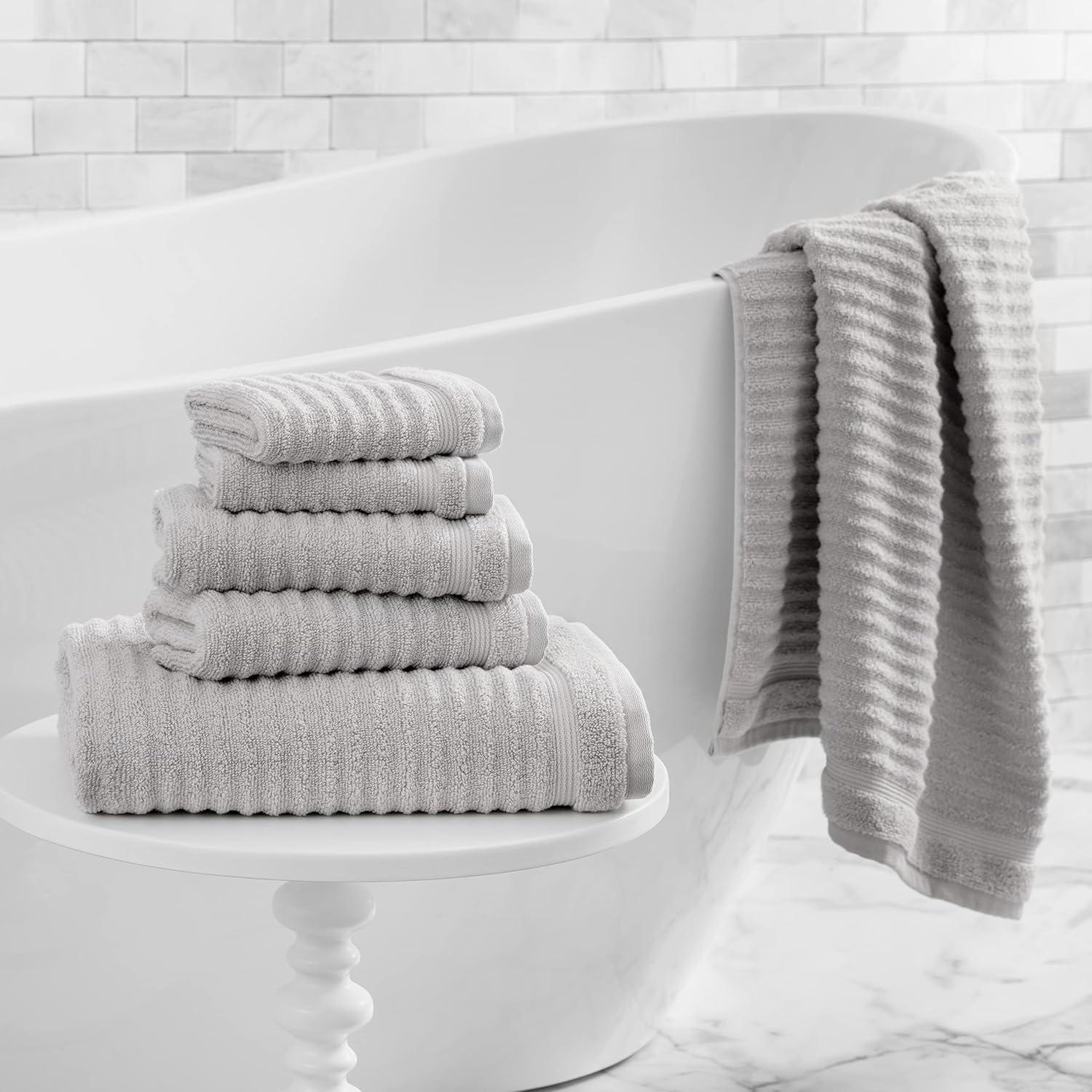imageMartha Stewart Bath Towels Soft amp Absorbent 100 Cotton Towels Solid 500 GSM 6Piece Bathroom Towel Set with Textured Weave Bedford Cottage BlueTextured Light Grey