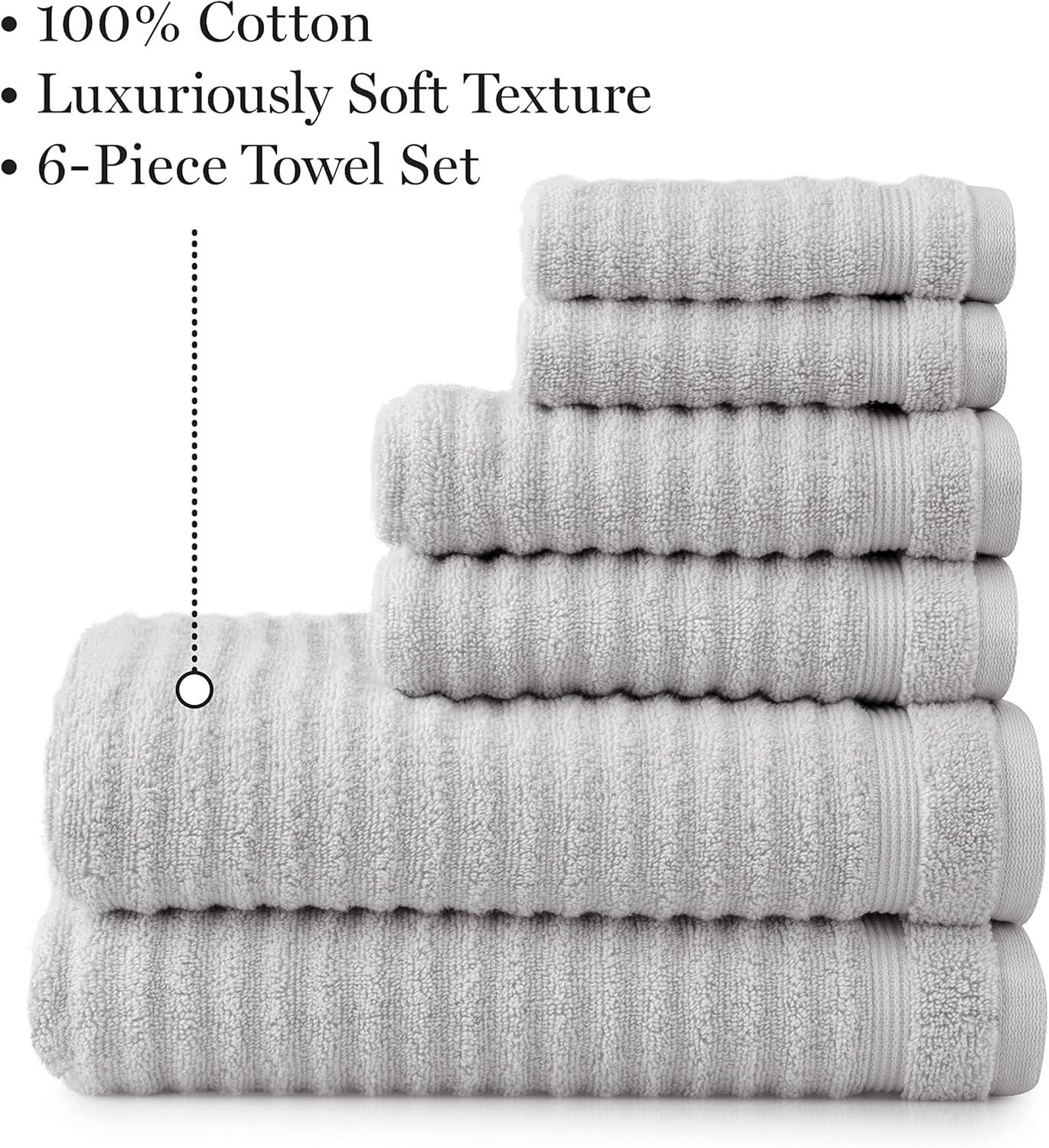 imageMartha Stewart Bath Towels Soft amp Absorbent 100 Cotton Towels Solid 500 GSM 6Piece Bathroom Towel Set with Textured Weave Bedford Cottage BlueTextured Light Grey