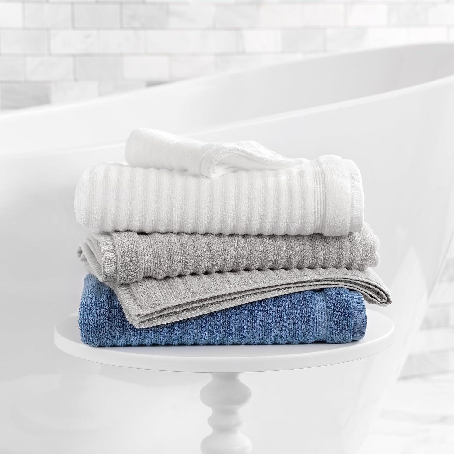 imageMartha Stewart Bath Towels Soft amp Absorbent 100 Cotton Towels Solid 500 GSM 6Piece Bathroom Towel Set with Textured Weave Bedford Cottage BlueTextured Light Grey