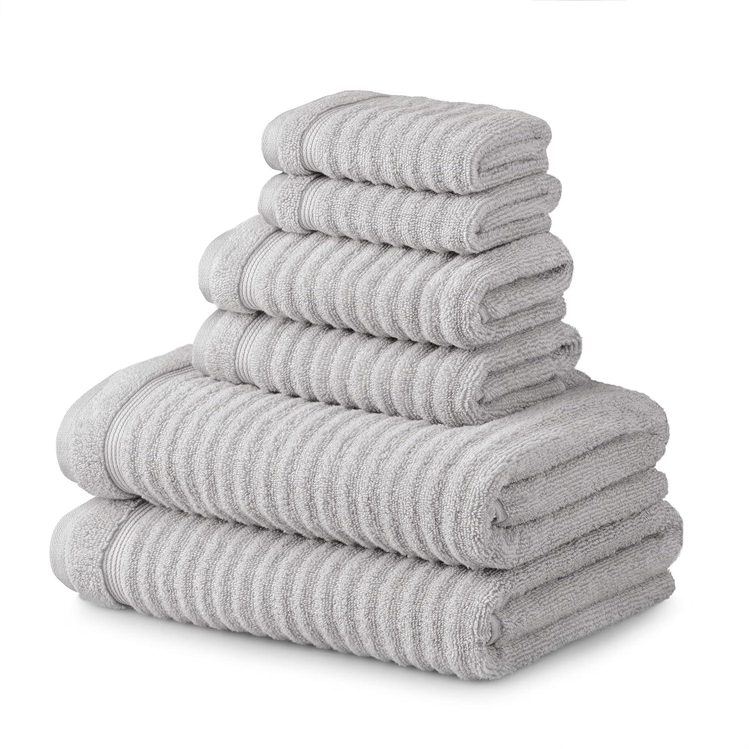 imageMartha Stewart Bath Towels Soft amp Absorbent 100 Cotton Towels Solid 500 GSM 6Piece Bathroom Towel Set with Textured Weave Bedford Cottage BlueTextured Light Grey