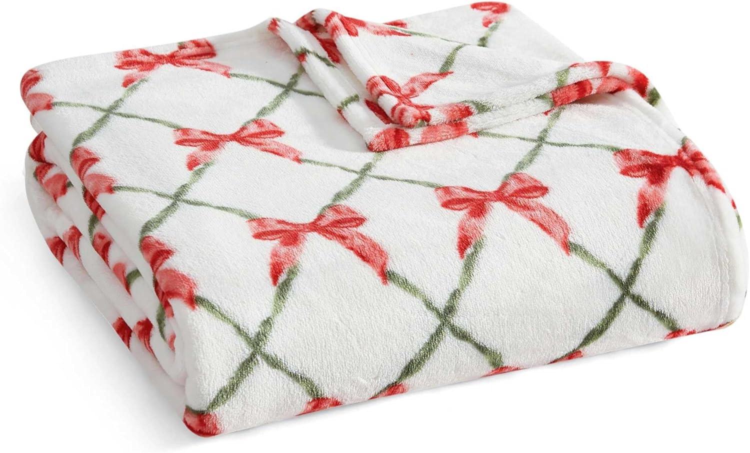 imageMartha Stewart Blanket Incredibly Soft Throw Blanket for Couch or Bed Printed Plush amp Oversized Bedding Madison Gingham Green 60 x 70Emmas Bow White