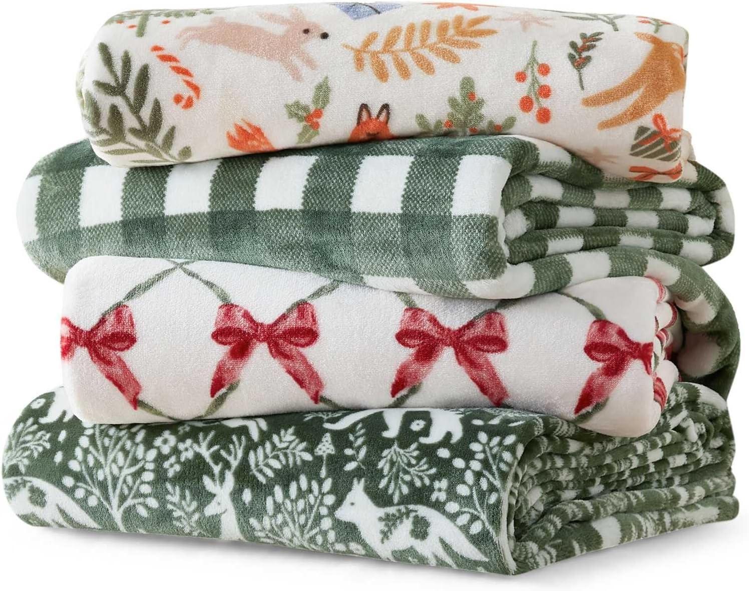 imageMartha Stewart Blanket Incredibly Soft Throw Blanket for Couch or Bed Printed Plush amp Oversized Bedding Madison Gingham Green 60 x 70Emmas Bow White