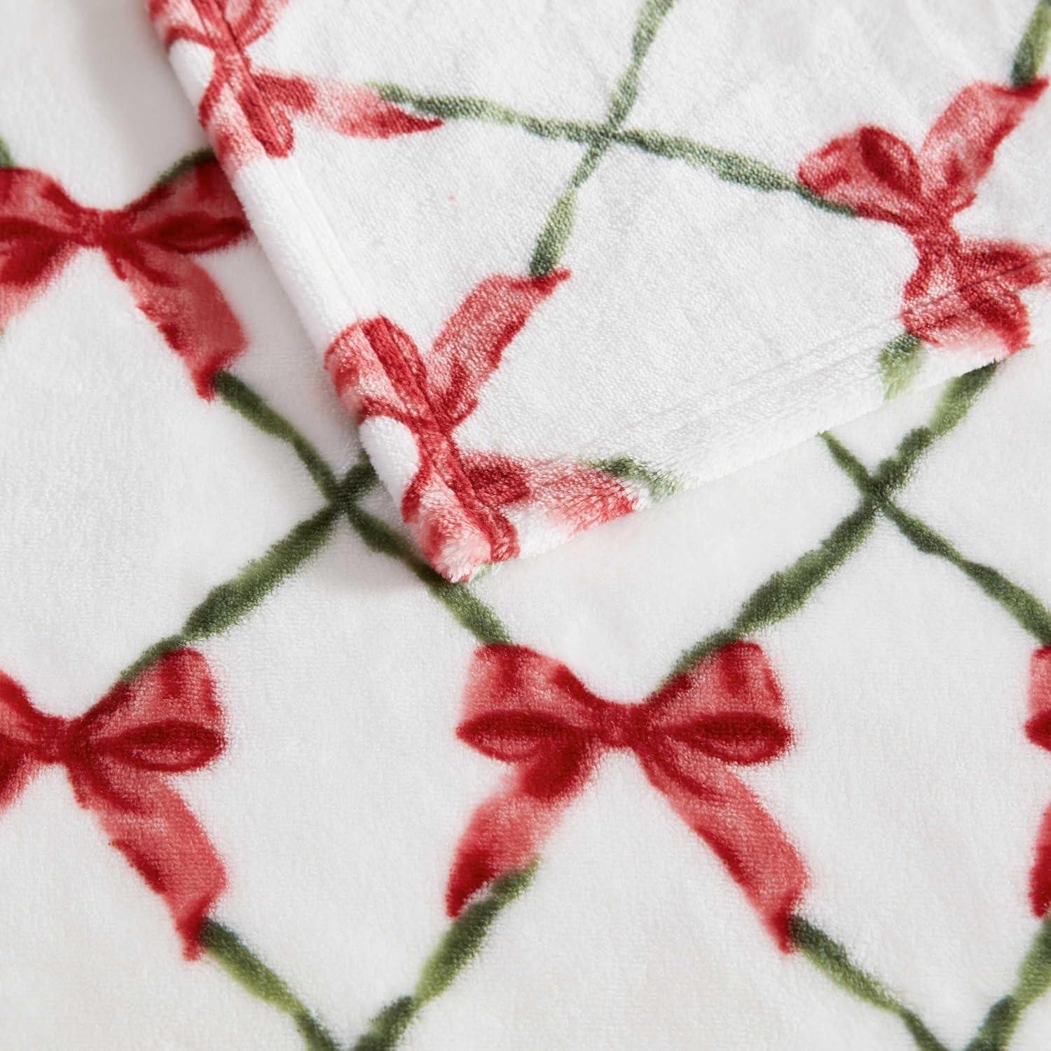 imageMartha Stewart Blanket Incredibly Soft Throw Blanket for Couch or Bed Printed Plush amp Oversized Bedding Madison Gingham Green 60 x 70Emmas Bow White