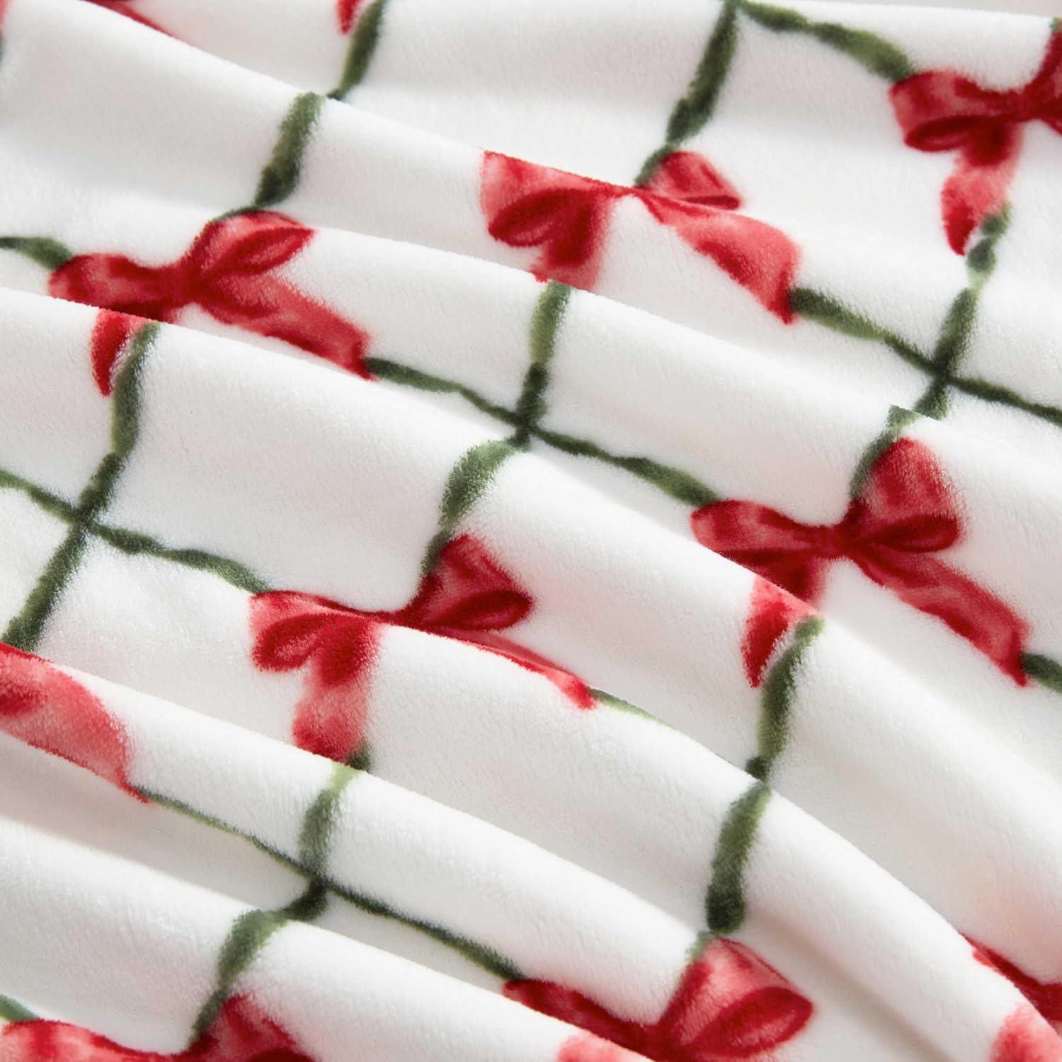 imageMartha Stewart Blanket Incredibly Soft Throw Blanket for Couch or Bed Printed Plush amp Oversized Bedding Madison Gingham Green 60 x 70Emmas Bow White
