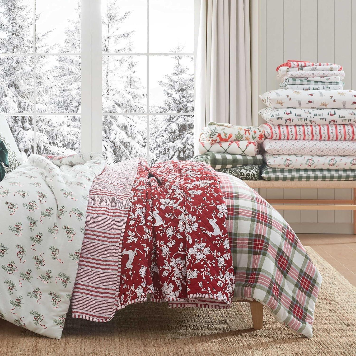 imageMartha Stewart Blanket Incredibly Soft Throw Blanket for Couch or Bed Printed Plush amp Oversized Bedding Madison Gingham Green 60 x 70Holiday Woodland White