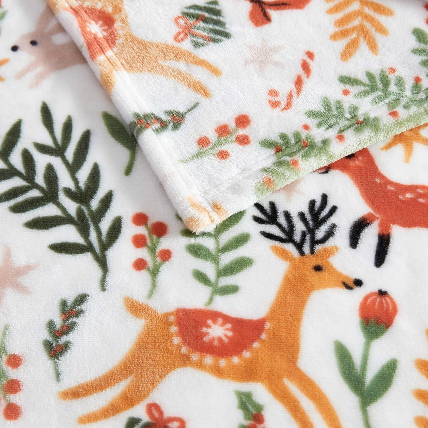 imageMartha Stewart Blanket Incredibly Soft Throw Blanket for Couch or Bed Printed Plush amp Oversized Bedding Madison Gingham Green 60 x 70Holiday Woodland White
