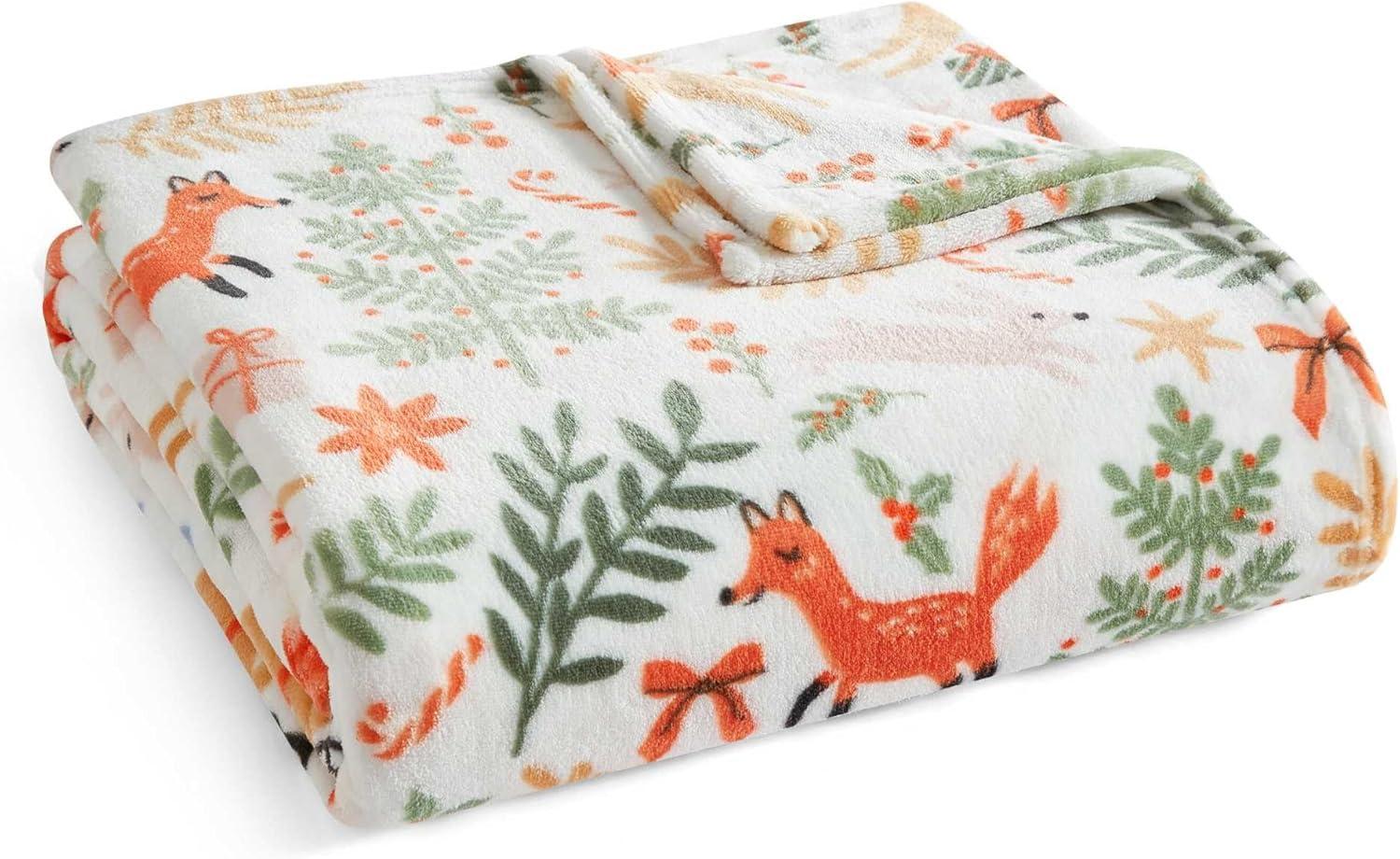 imageMartha Stewart Blanket Incredibly Soft Throw Blanket for Couch or Bed Printed Plush amp Oversized Bedding Madison Gingham Green 60 x 70Holiday Woodland White
