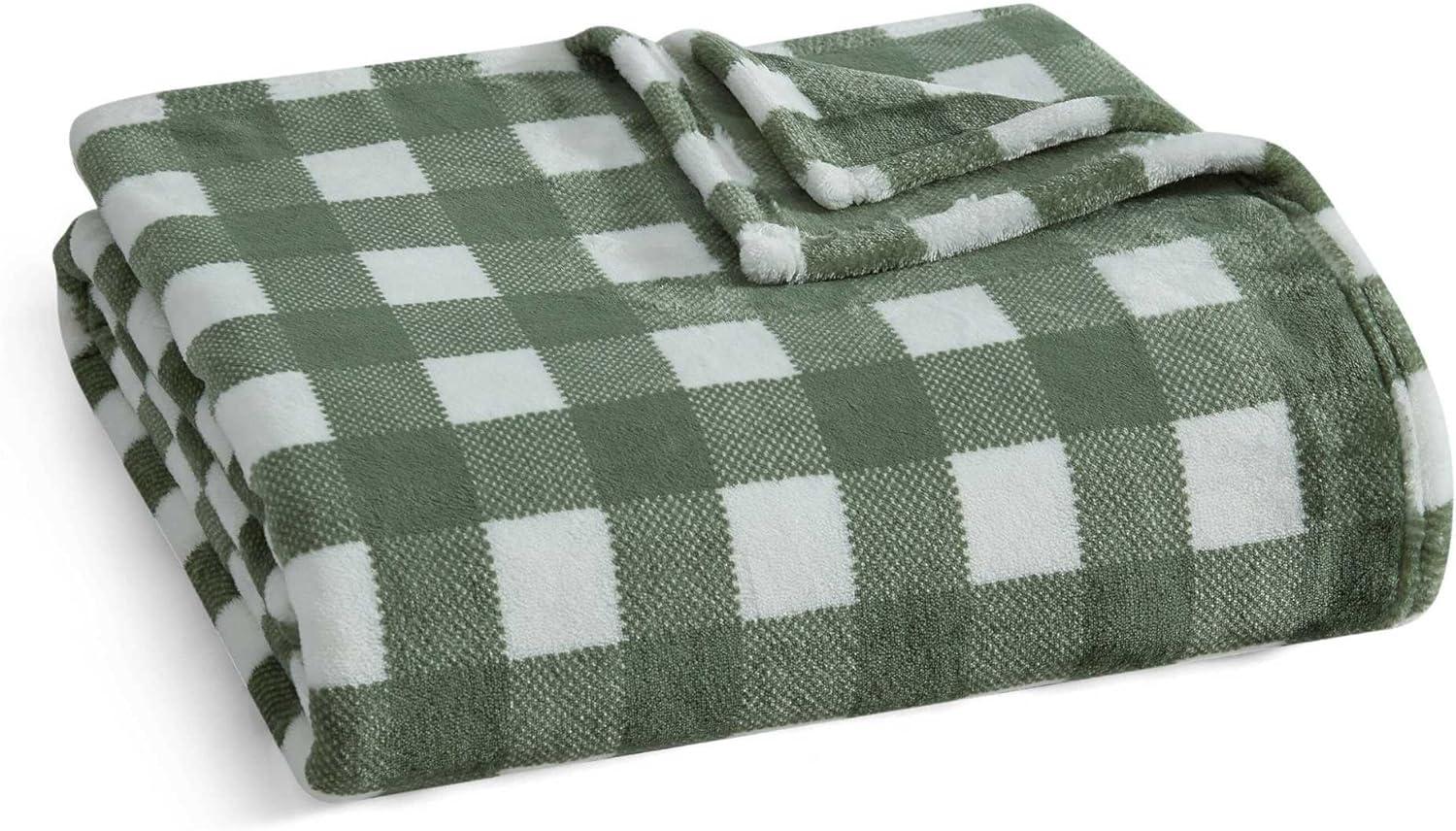 imageMartha Stewart Blanket Incredibly Soft Throw Blanket for Couch or Bed Printed Plush amp Oversized Bedding Madison Gingham Green 60 x 70Madison Gingham Green