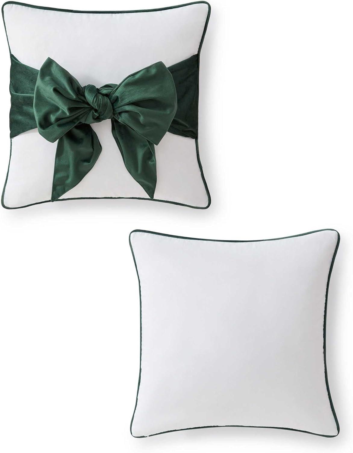 imageMartha Stewart Decorative Pillow Square Throw Pillow with Hidden Zipper Closure Oversized Accent Cushion for Bed or Couch Bedford Bow Green 20 x 20Bedford Bow Green