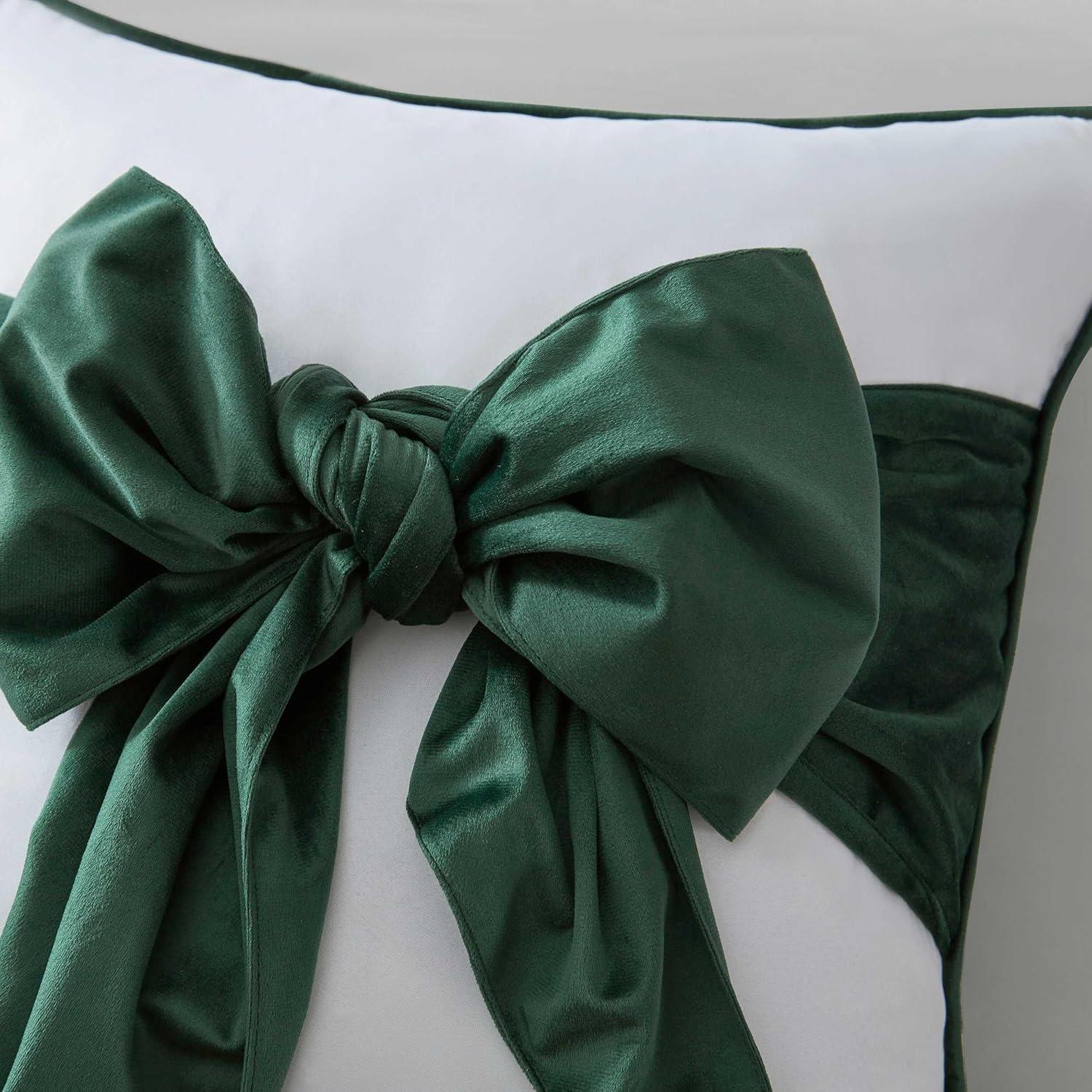 imageMartha Stewart Decorative Pillow Square Throw Pillow with Hidden Zipper Closure Oversized Accent Cushion for Bed or Couch Bedford Bow Green 20 x 20Bedford Bow Green