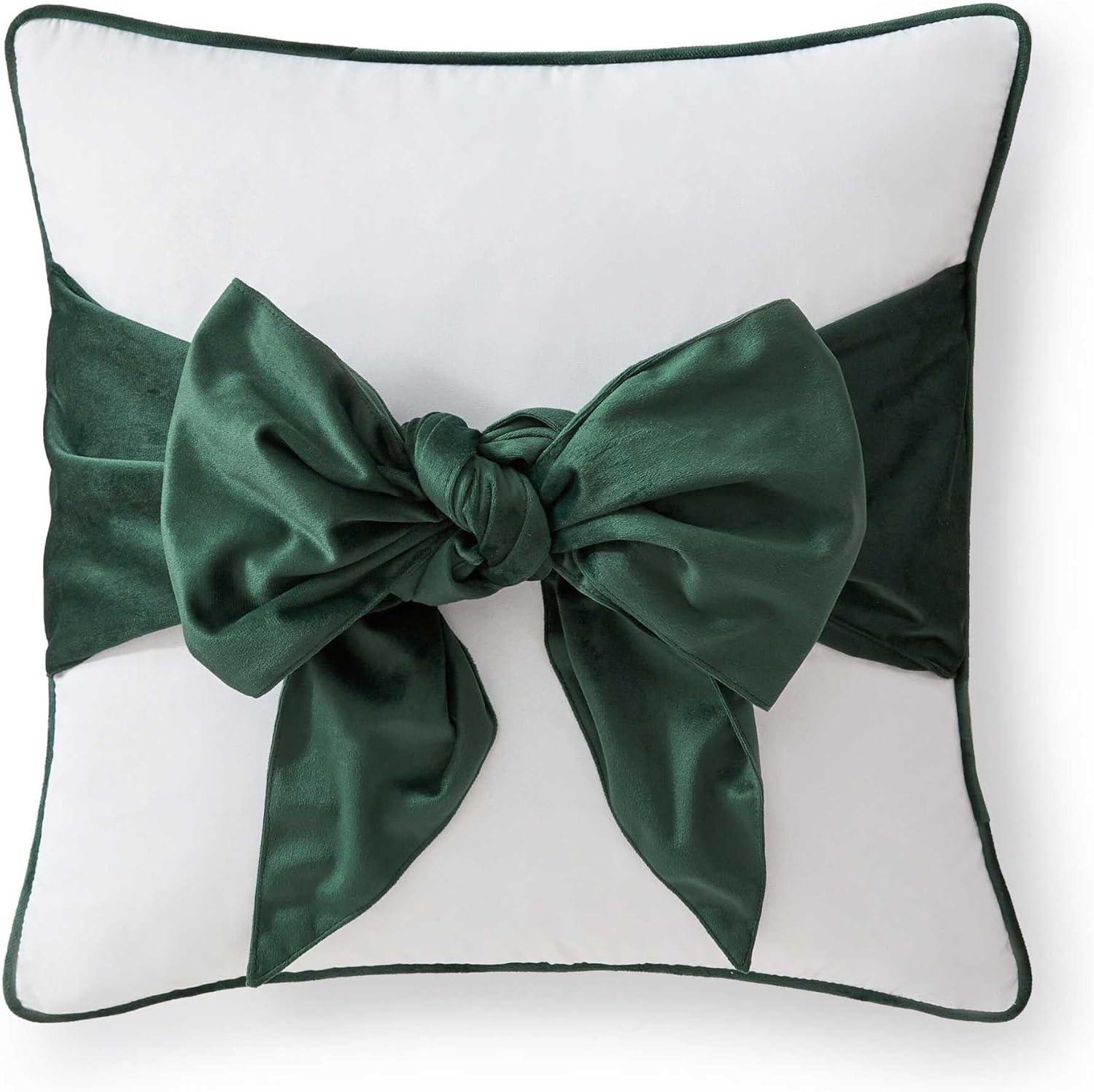 imageMartha Stewart Decorative Pillow Square Throw Pillow with Hidden Zipper Closure Oversized Accent Cushion for Bed or Couch Bedford Bow Green 20 x 20Bedford Bow Green