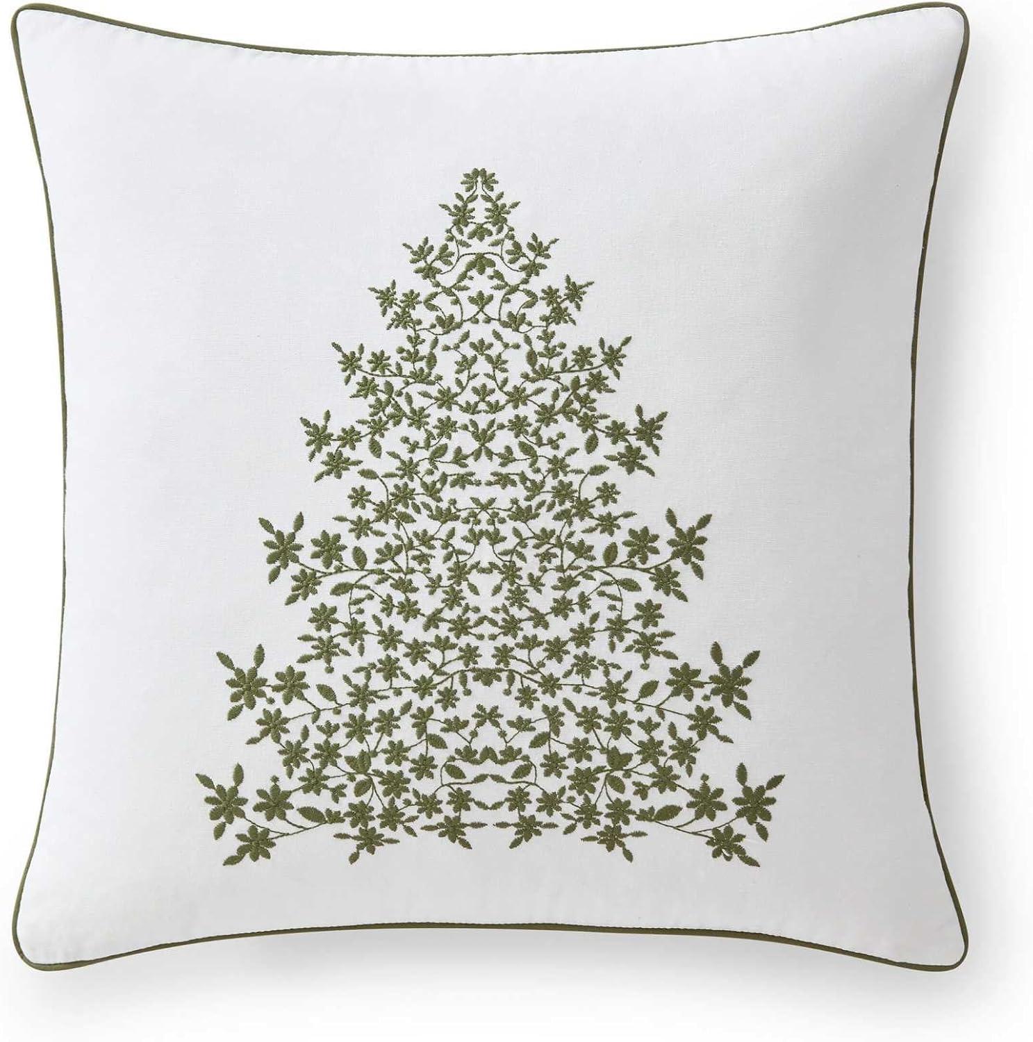 imageMartha Stewart Decorative Pillow Square Throw Pillow with Hidden Zipper Closure Oversized Accent Cushion for Bed or Couch Bedford Bow Green 20 x 20Holiday Tree Green