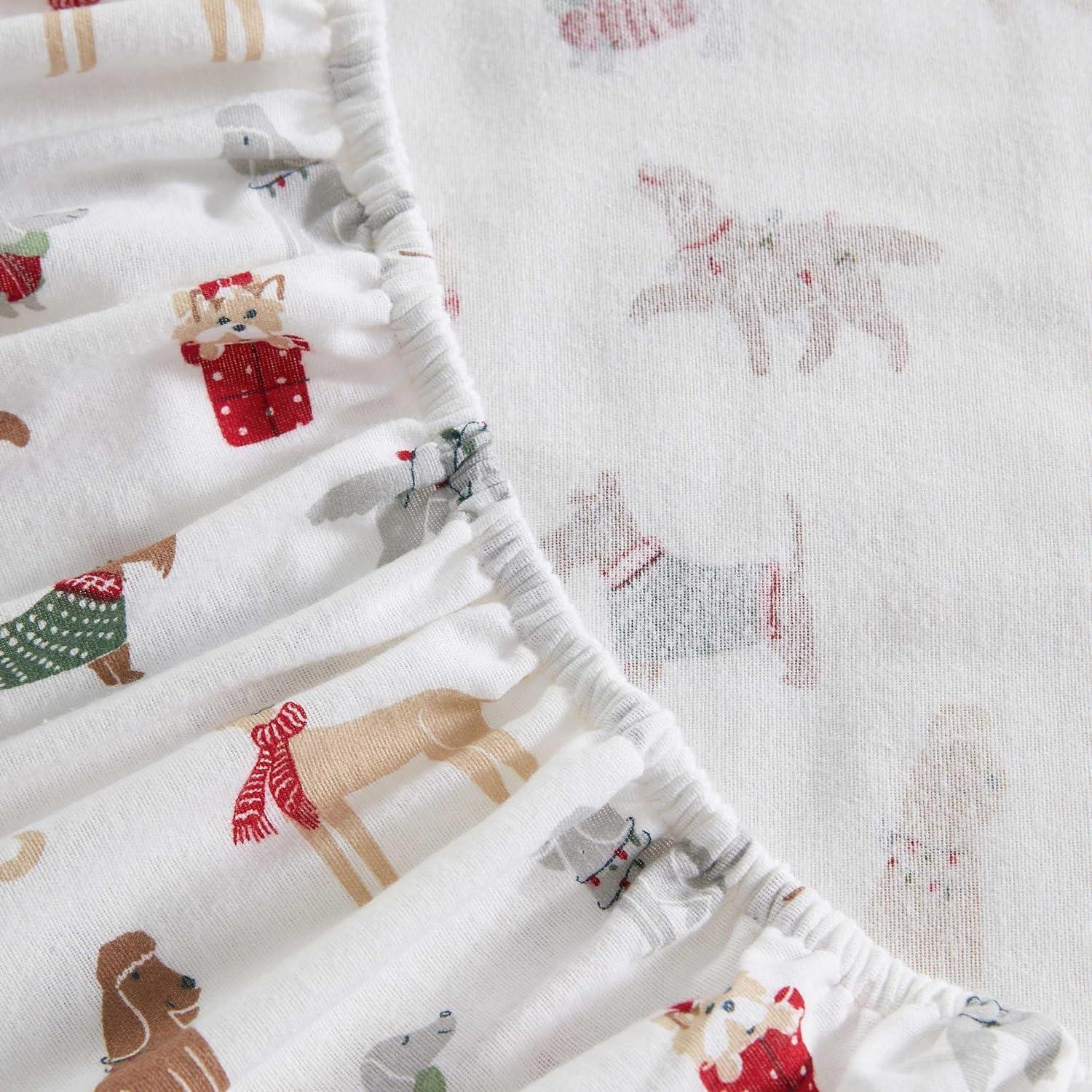 imageMartha Stewart Flannel Sheets Twin Size AntiPilling amp Wrinkle Resistant Cotton Touchably Soft for AllSeason Comfort Bed Sheets with Matching Pillowcase amp Fitted Sheet Ski Village GreenHoliday Pups Brown