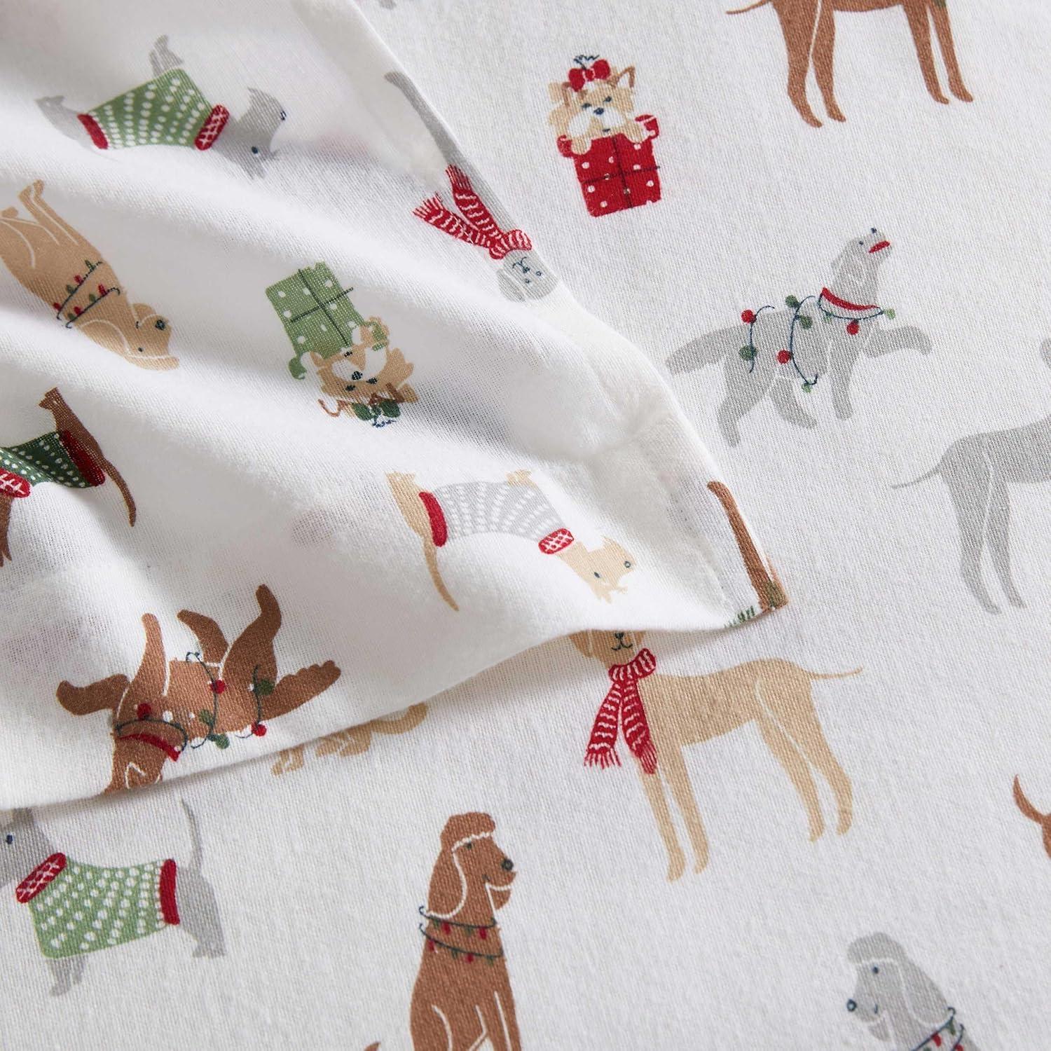 imageMartha Stewart Flannel Sheets Twin Size AntiPilling amp Wrinkle Resistant Cotton Touchably Soft for AllSeason Comfort Bed Sheets with Matching Pillowcase amp Fitted Sheet Ski Village GreenHoliday Pups Brown
