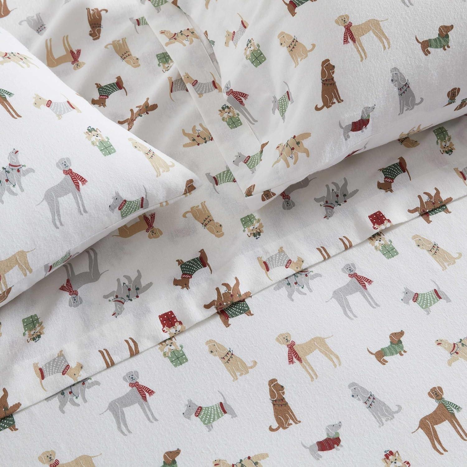 imageMartha Stewart Flannel Sheets Twin Size AntiPilling amp Wrinkle Resistant Cotton Touchably Soft for AllSeason Comfort Bed Sheets with Matching Pillowcase amp Fitted Sheet Ski Village GreenHoliday Pups Brown